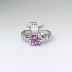 14k Real White Gold Plated Ring 8.5 US Silver Pink